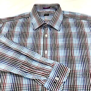 Paul Smith London Dress Shirt Plaid Blue Red XL 17.5 44 Italy Cotton Preppy
